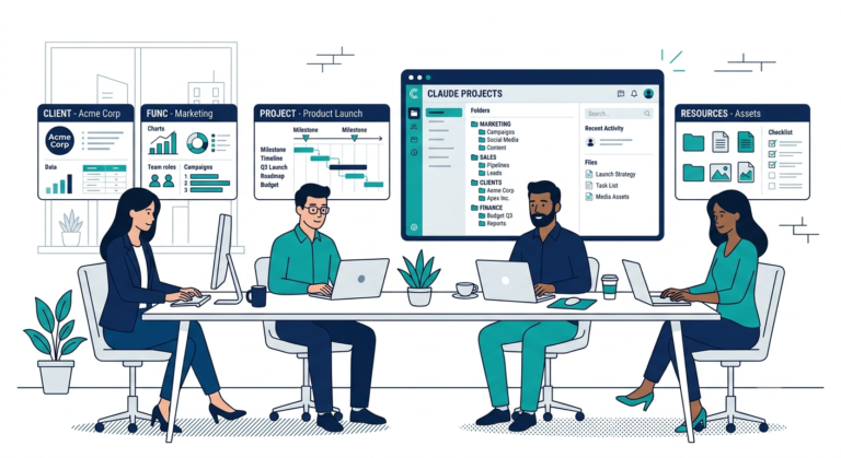 Claude Projects workspace organised by client and team function — business team setup