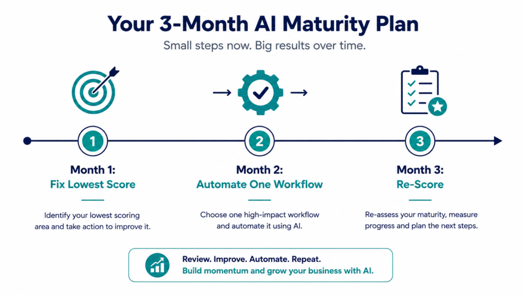 Three month ai readiness assessment for small business roadmap timeline with monthly milestones 
