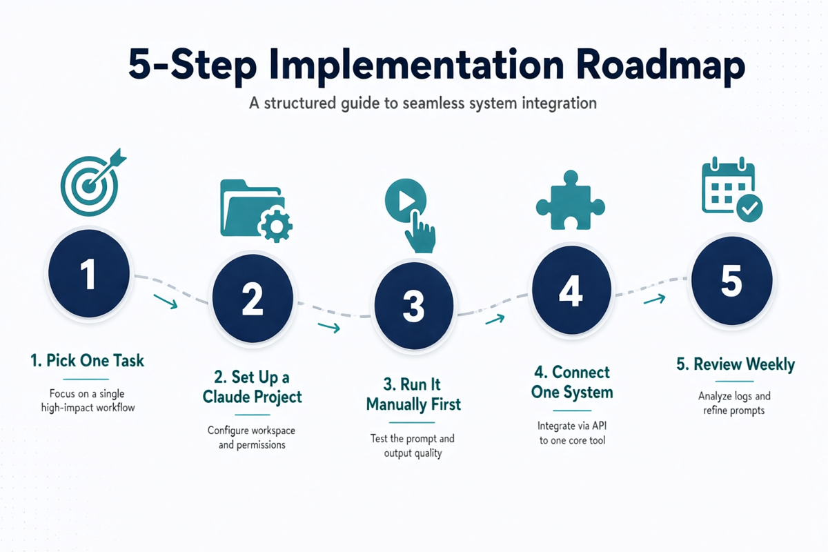 Five-step rollout plan for adopting Claude AI in a small business sales team